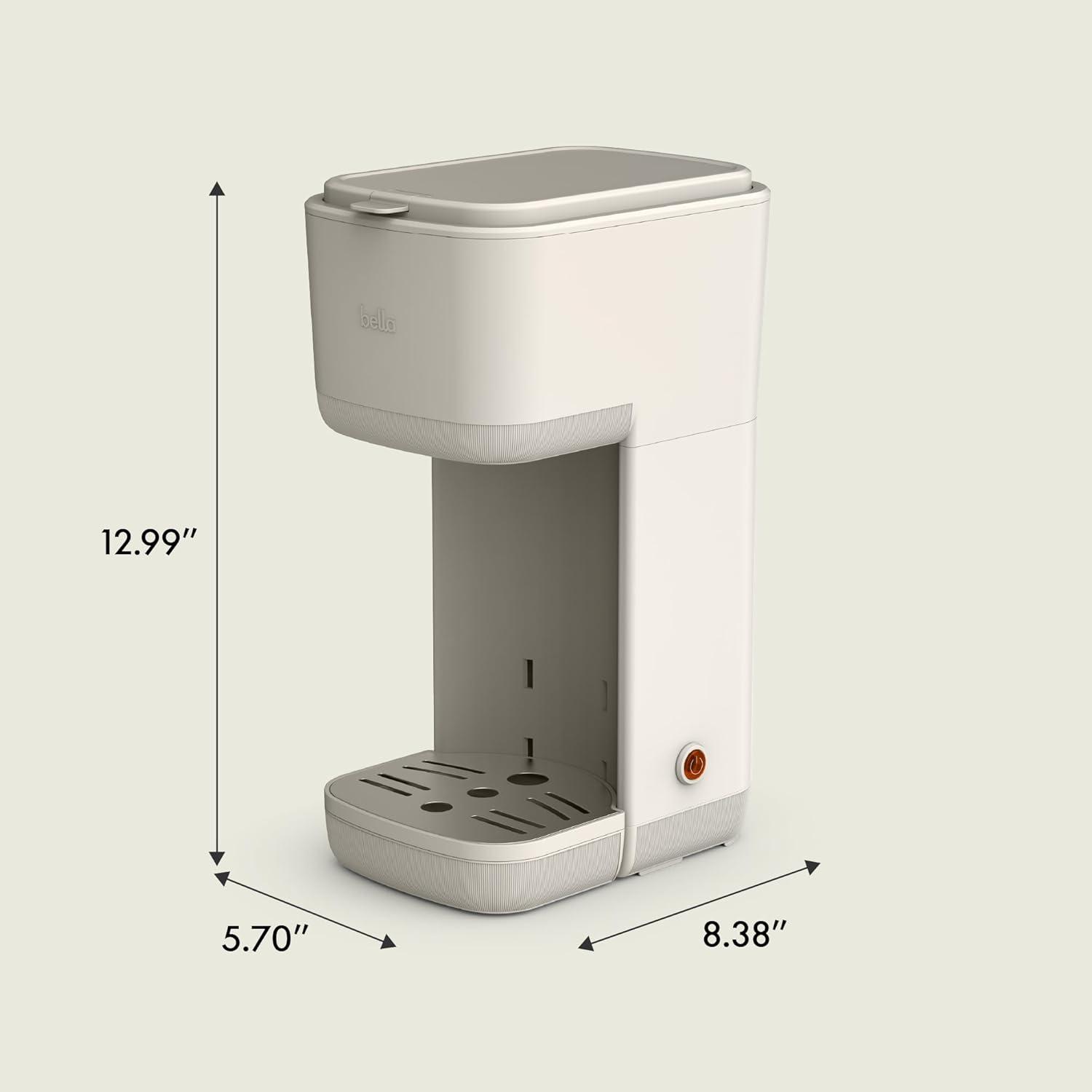 imageBELLA Single Serve Coffee Maker K Cup ampamp Coffee Ground Compatible with Removable Adjustable Drip Tray Auto Shutoff ampamp Reusable Dishwasher Safe Accessories Brews 6oz to 14oz 1000 Watt BlossomOatmilk