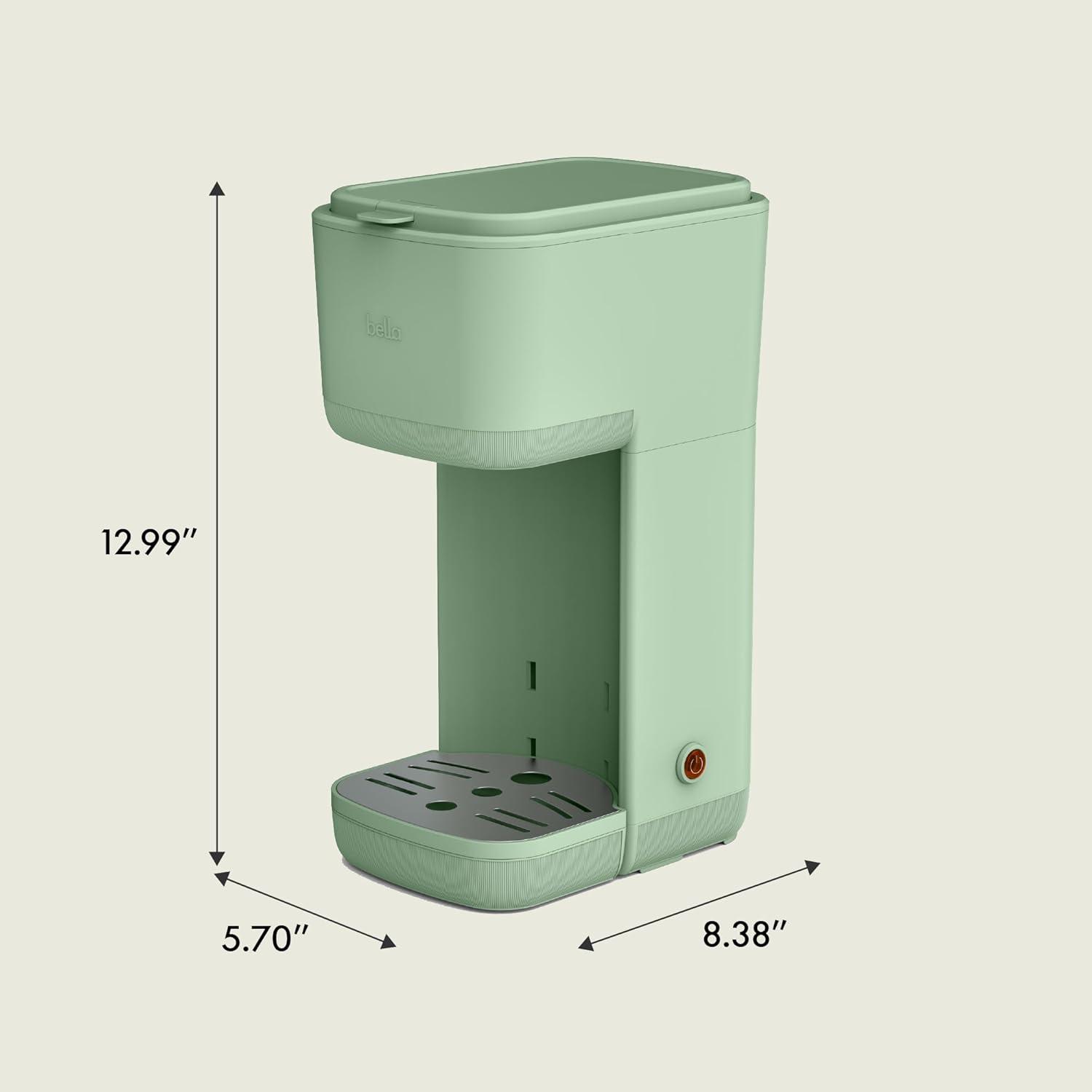 imageBELLA Single Serve Coffee Maker K Cup ampamp Coffee Ground Compatible with Removable Adjustable Drip Tray Auto Shutoff ampamp Reusable Dishwasher Safe Accessories Brews 6oz to 14oz 1000 Watt BlossomSeaglass