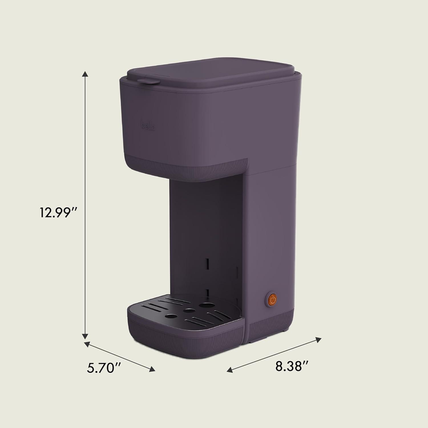 imageBELLA Single Serve Coffee Maker K Cup ampamp Coffee Ground Compatible with Removable Adjustable Drip Tray Auto Shutoff ampamp Reusable Dishwasher Safe Accessories Brews 6oz to 14oz 1000 Watt BlossomPlum
