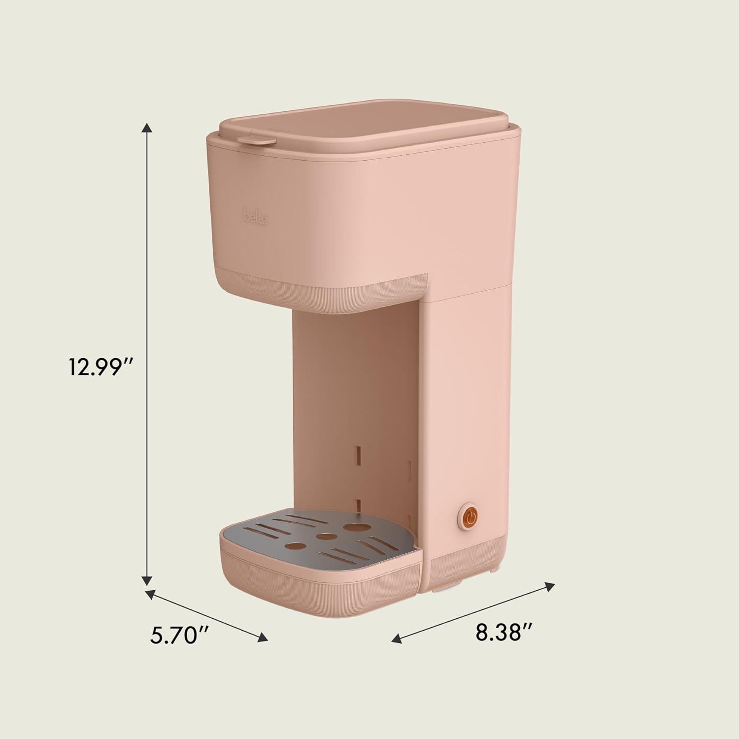 imageBELLA Single Serve Coffee Maker K Cup ampamp Coffee Ground Compatible with Removable Adjustable Drip Tray Auto Shutoff ampamp Reusable Dishwasher Safe Accessories Brews 6oz to 14oz 1000 Watt BlossomBlossom
