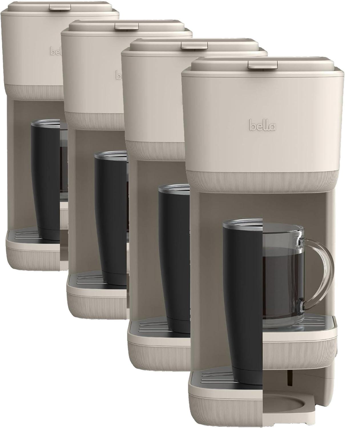 imageBELLA Single Serve Coffee Maker K Cup ampamp Coffee Ground Compatible with Removable Adjustable Drip Tray Auto Shutoff ampamp Reusable Dishwasher Safe Accessories Brews 6oz to 14oz 1000 Watt BlossomOatmilk