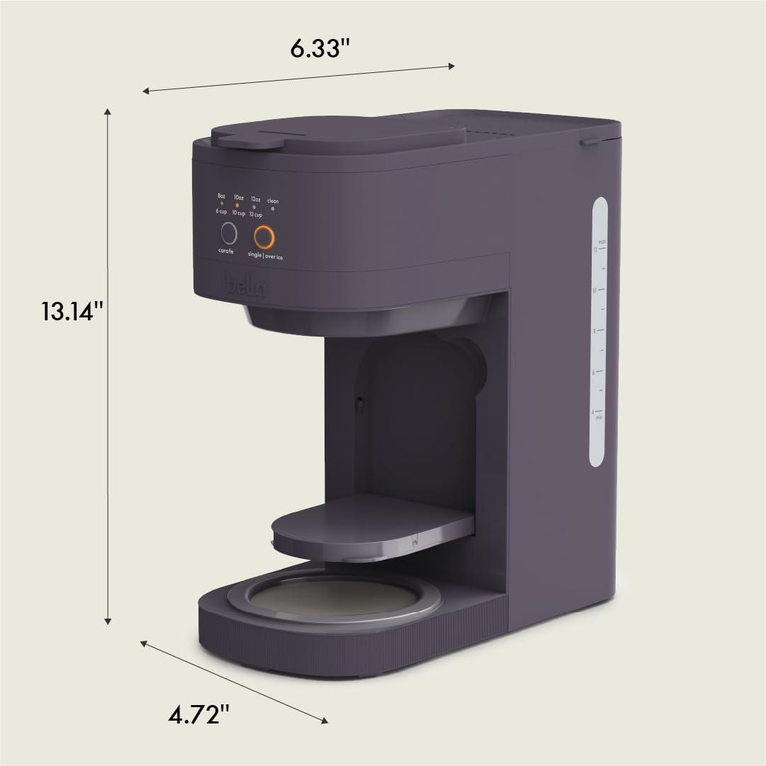 imageBELLA VersaBrew 2in1 Coffee Maker KCup compatible Brew 3 Sizes Carafes ampamp Single Serve Cups Dishwasher Safe Reusable Filter ampamp Filter Holder Iced Coffee Function 60oz Tank OatmilkPlum