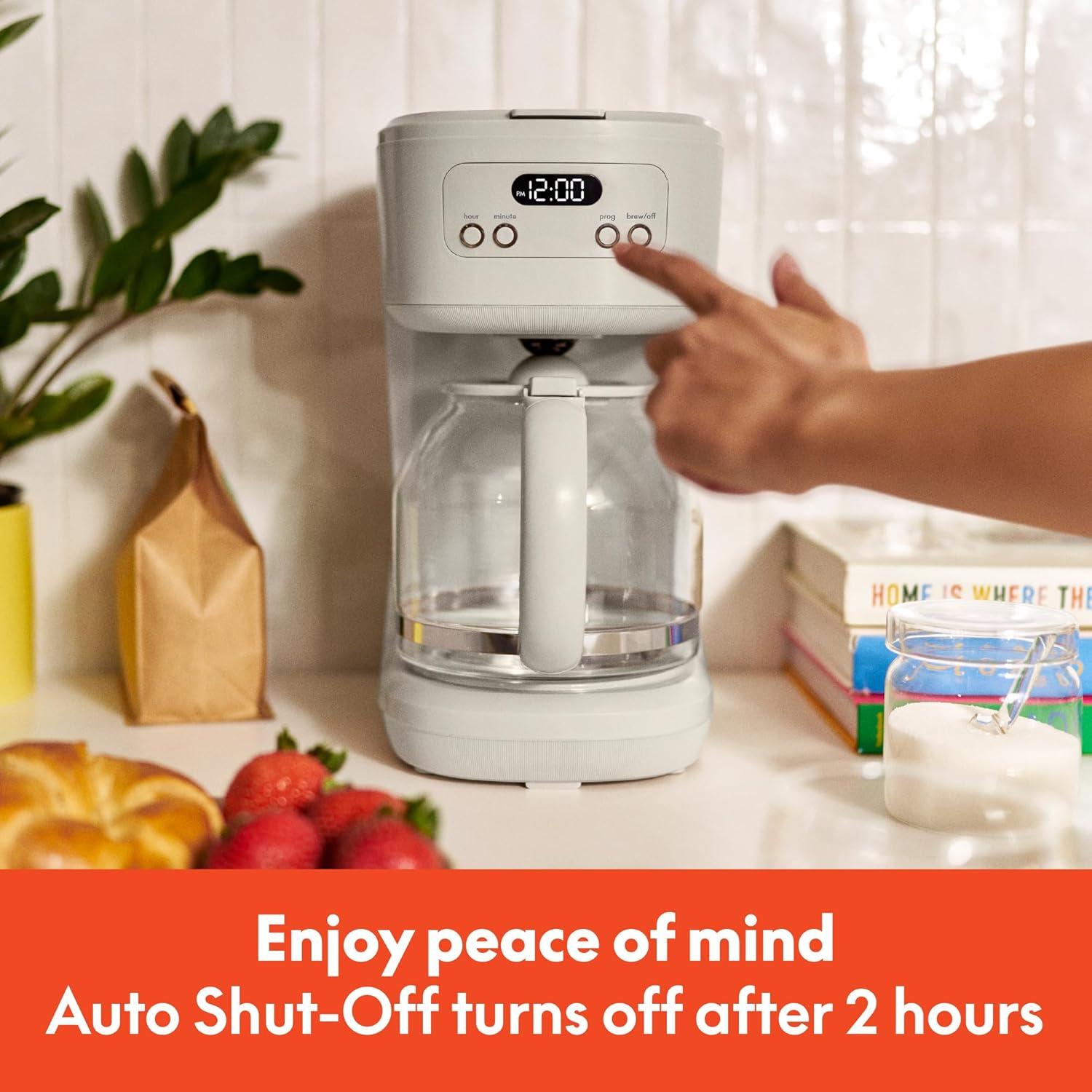 imagebella 12 Cup Programmable Coffee Marker Reusable Dishwasher Safe Accessories Easy LCD diaply Auto Shutoff 900 watt BlossomOatmilk