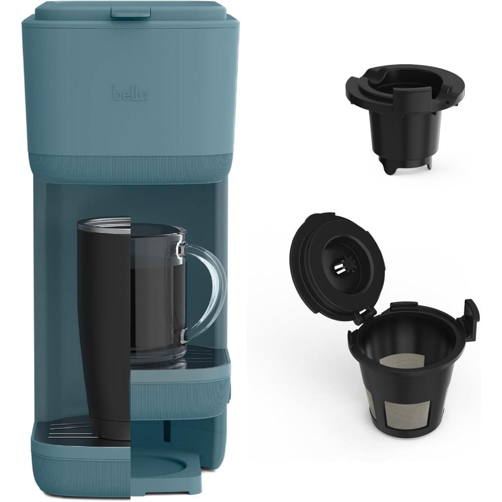 imageBELLA Single Serve Coffee Maker K Cup ampamp Coffee Ground Compatible with Removable Adjustable Drip Tray Auto Shutoff ampamp Reusable Dishwasher Safe Accessories Brews 6oz to 14oz 1000 Watt BlossomSurf