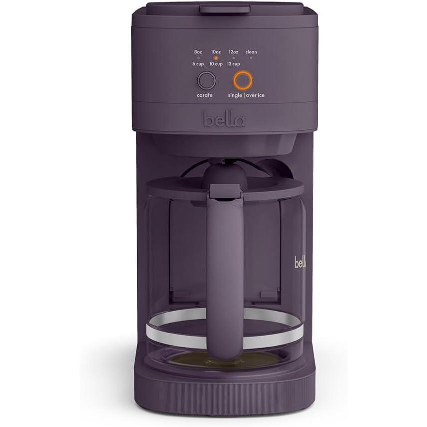 imageBELLA VersaBrew 2in1 Coffee Maker KCup compatible Brew 3 Sizes Carafes ampamp Single Serve Cups Dishwasher Safe Reusable Filter ampamp Filter Holder Iced Coffee Function 60oz Tank OatmilkPlum
