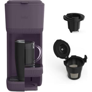 BELLA Single Serve Coffee Maker, K Cup & Coffee Ground Compatible with Removable, Adjustable Drip Tray, Auto Shutoff & Reusable Dishwasher Safe Accessories, Brews 6oz to 14oz, 1000 Watt, Blossom(Plum)