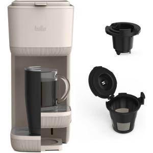 BELLA Single Serve Coffee Maker, K Cup & Coffee Ground Compatible with Removable, Adjustable Drip Tray, Auto Shutoff & Reusable Dishwasher Safe Accessories, Brews 6oz to 14oz, 1000 Watt, Blossom(Oatmilk)