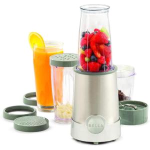 bella 6 Pcs Portable Rocket Blender, Juicer & Smoothie Maker, Press & Twist Design, EverGood™ & BPA Free Dishwasher Safe Parts, 4 Tip Stainless Steel Blade, Cord Wrap, 240 Watt Motor, Blossom(Stainless Steel)