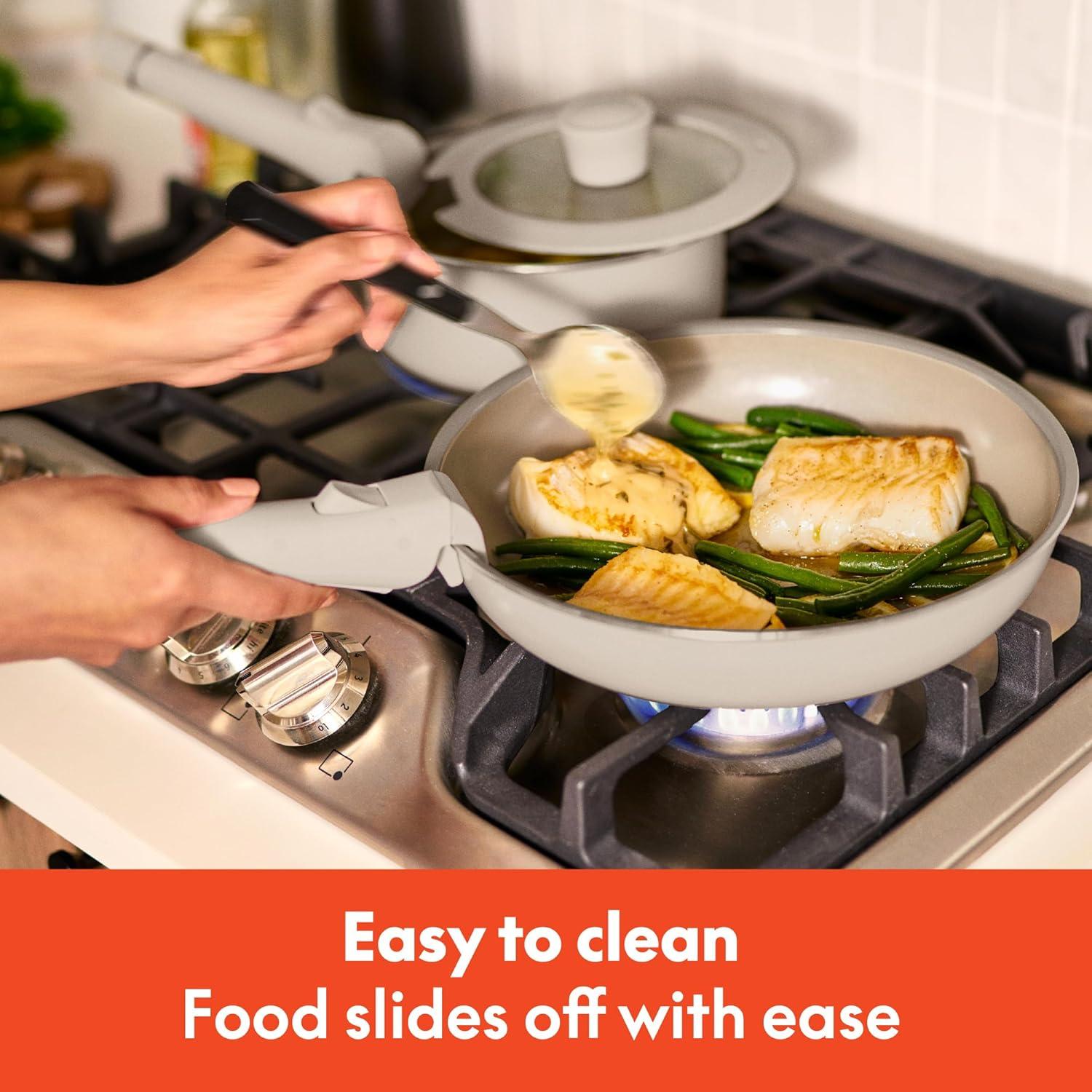 imagebella 8 Piece Removable Handle Cookware Set Fitsanywhere Kitchenware w EverGood Ceramic Nonstick Coating Dishwasher ampamp Oven Safe All Stovetops Compatible Glass Lids with Silicone Rims BlackOatmilk
