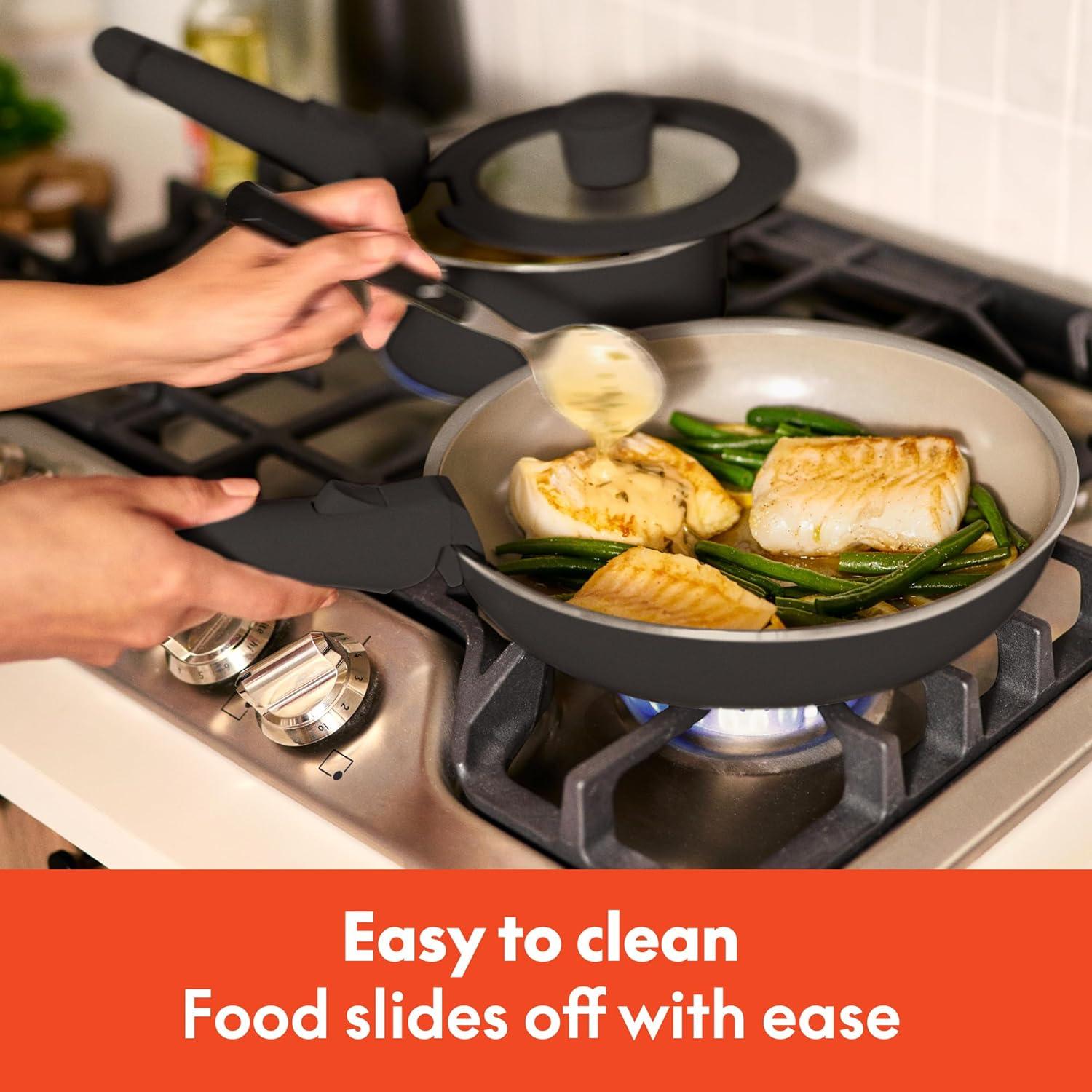 imagebella 8 Piece Removable Handle Cookware Set Fitsanywhere Kitchenware w EverGood Ceramic Nonstick Coating Dishwasher ampamp Oven Safe All Stovetops Compatible Glass Lids with Silicone Rims BlackBlack