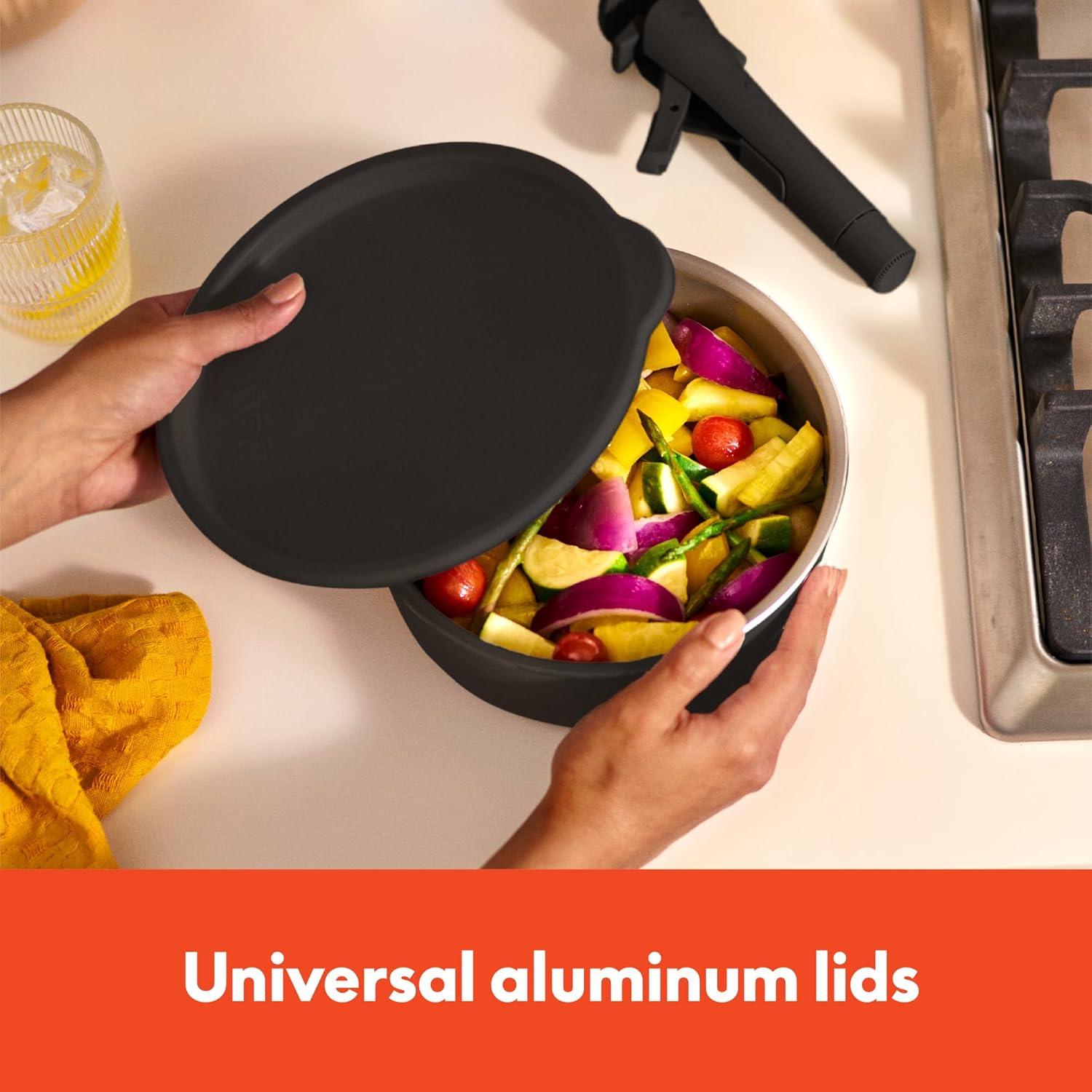 imagebella 8 Piece Removable Handle Cookware Set Fitsanywhere Kitchenware w EverGood Ceramic Nonstick Coating Dishwasher ampamp Oven Safe All Stovetops Compatible Glass Lids with Silicone Rims BlackBlack