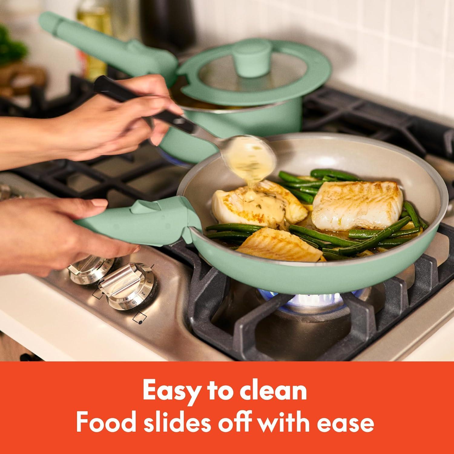 imagebella 8 Piece Removable Handle Cookware Set Fitsanywhere Kitchenware w EverGood Ceramic Nonstick Coating Dishwasher ampamp Oven Safe All Stovetops Compatible Glass Lids with Silicone Rims BlackSeaglass