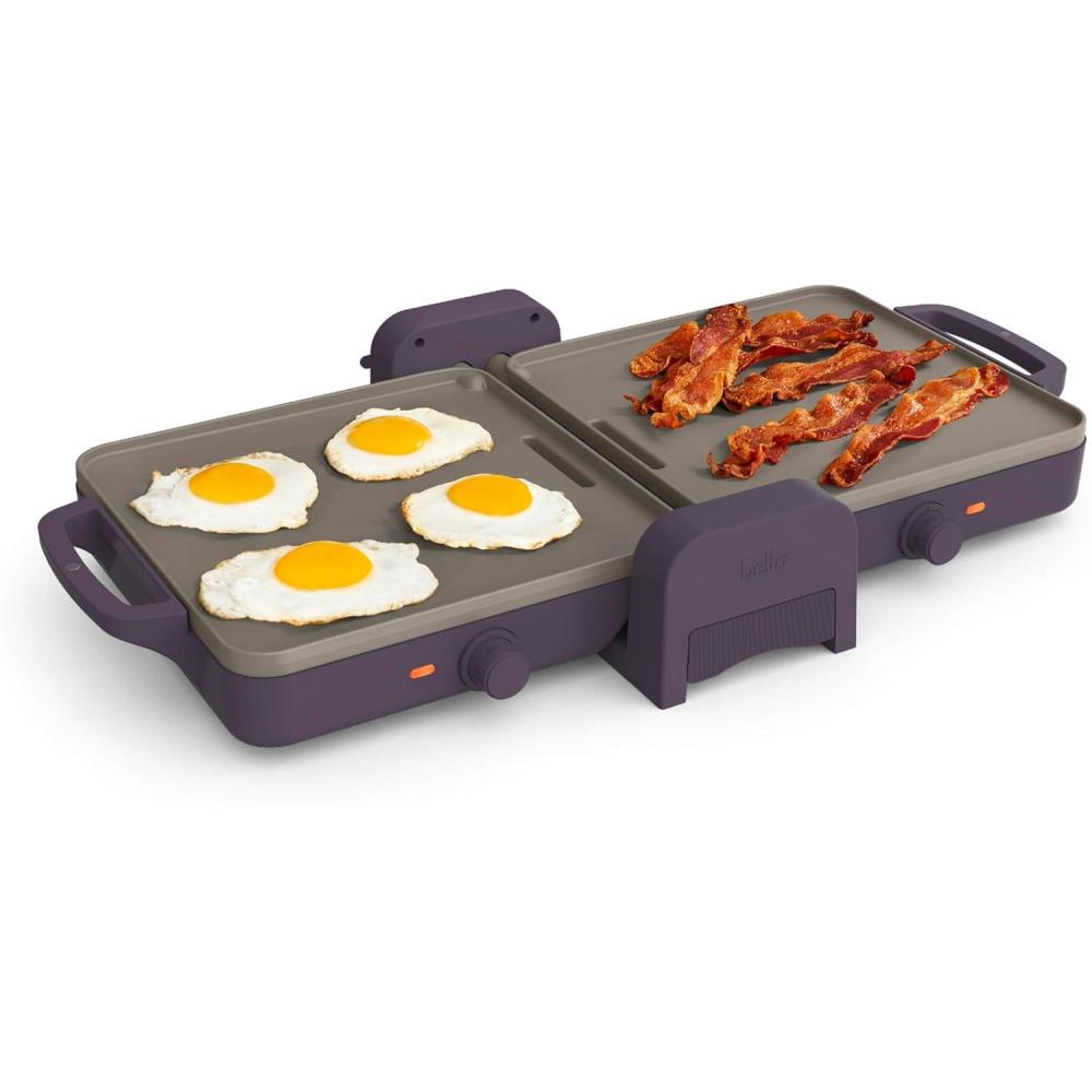 imagebella 10quotx 20quot Ceramic FoldnStore Dual Temp Griddle Fitsanywhere Kitchenware EverGood Ceramic Nonstick Coating 2 Temperature Zones up to 400F Dishwasher Safe Drip Tray 1500 Watt SurfPlum