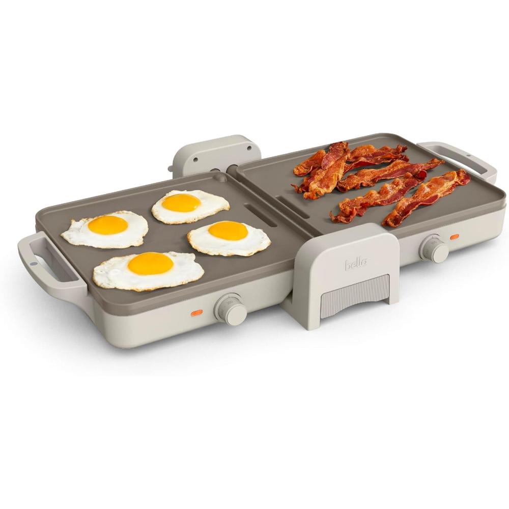 imagebella 10quotx 20quot Ceramic FoldnStore Dual Temp Griddle Fitsanywhere Kitchenware EverGood Ceramic Nonstick Coating 2 Temperature Zones up to 400F Dishwasher Safe Drip Tray 1500 Watt SurfOatmilk