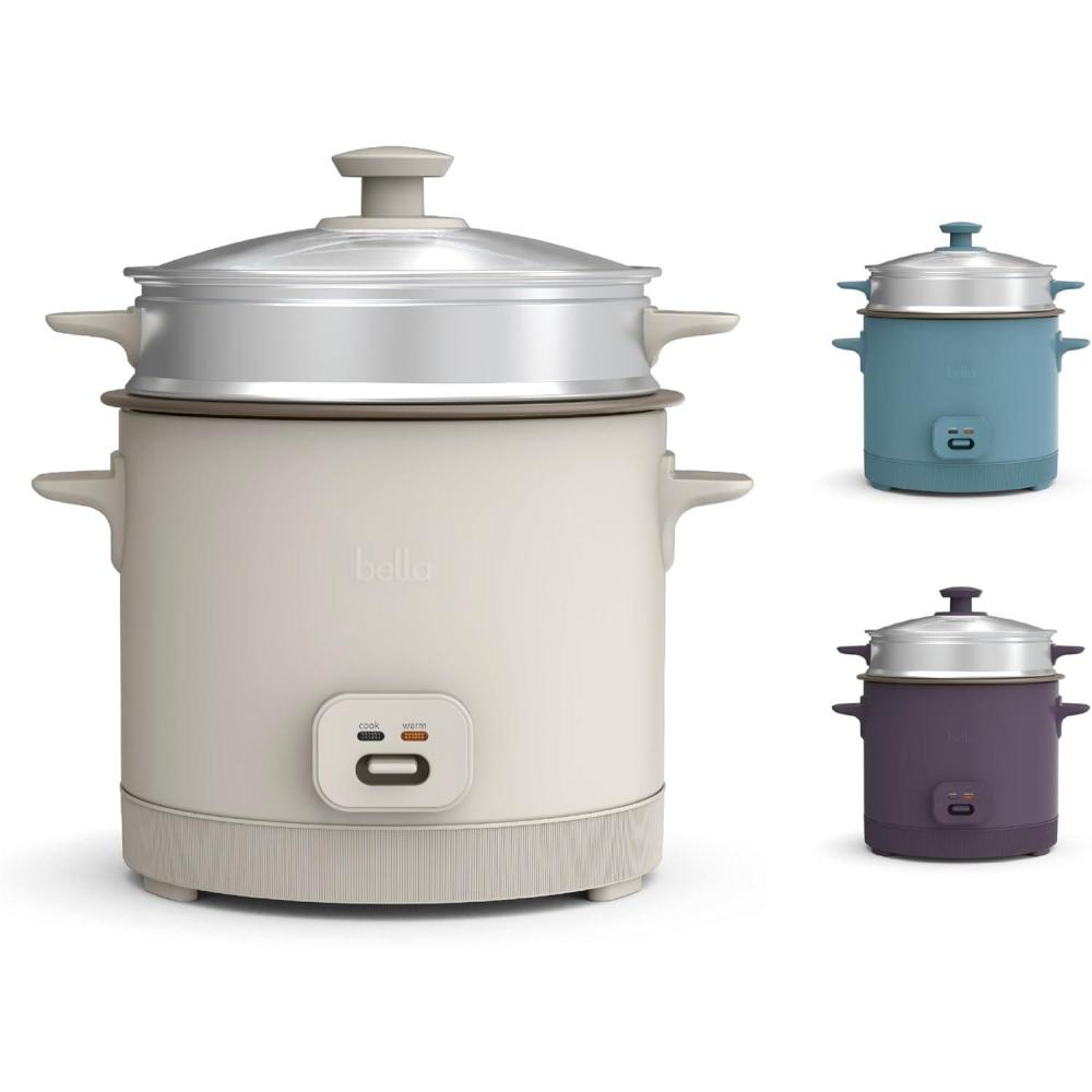 imagebella 16 Cup Rice Cooker with Steamer Dishwasher Safe Steaming Basket Rice Paddle and Measuring Cup Removable Nonstick Cooking Bowl Automatic Keep Warm Function 400 Watt PlumOatmilk