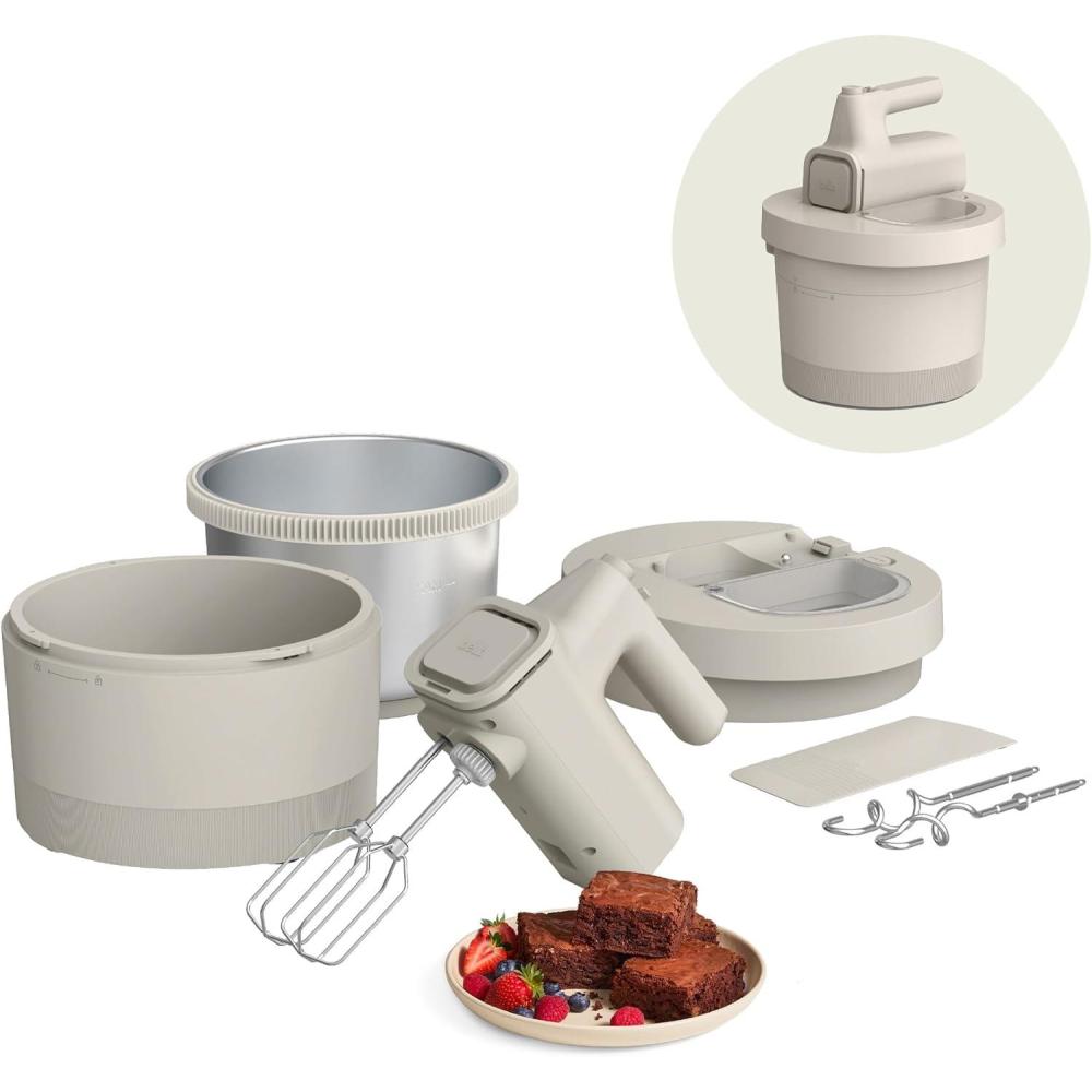 imagebella 35 Qt Hand ampamp Stand Mixer 2 in 1 Electric Mixer with Bowl Dough Hook Whisk ampamp Egg Beater Multifunctional Handheld Mixer for Baking 200 Watt SeaglassOatmilk