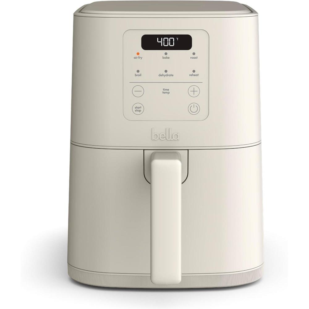 imagebella 4Qt Slim Air Fryer Fitsanywhere Kitchenware EverGood Ceramic Nonstick Coating Adjustable Temperature 6 Preset Cooking Options 60 Min Auto Shutoff w Audible Tone 33lb Capacity PlumOatmilk