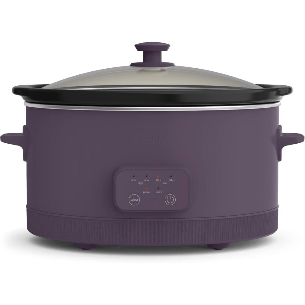 imagebella 60 Qt Programmable Slow Cooker Ceramic Nonstick Coating Adjustable Temperature ampamp Cooking Times Dishwasher Safe Stoneware Pot ampamp Tempered Glass Lid Tangle Free Cord Wrap BlossomPlum