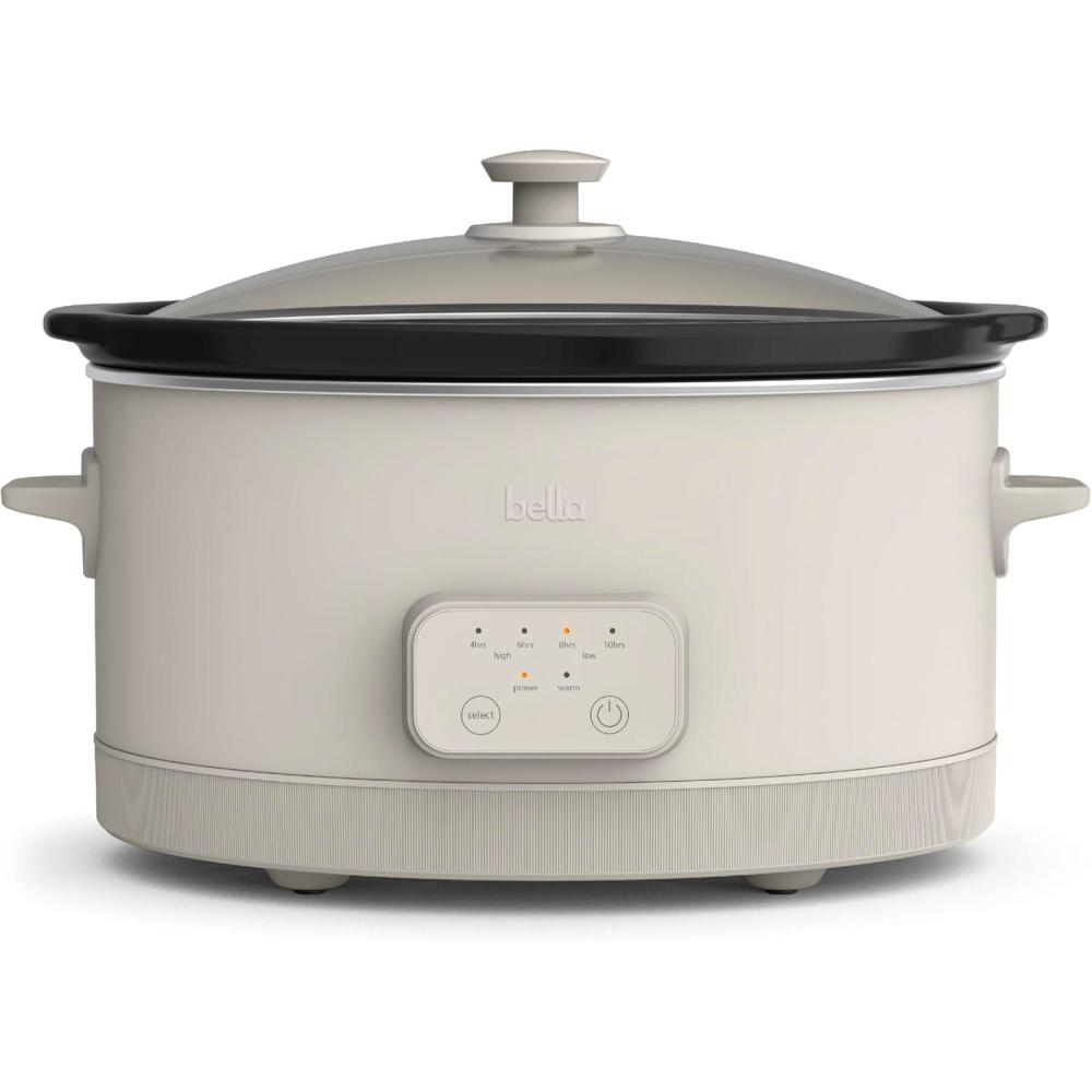 imagebella 60 Qt Programmable Slow Cooker Ceramic Nonstick Coating Adjustable Temperature ampamp Cooking Times Dishwasher Safe Stoneware Pot ampamp Tempered Glass Lid Tangle Free Cord Wrap BlossomOatmilk