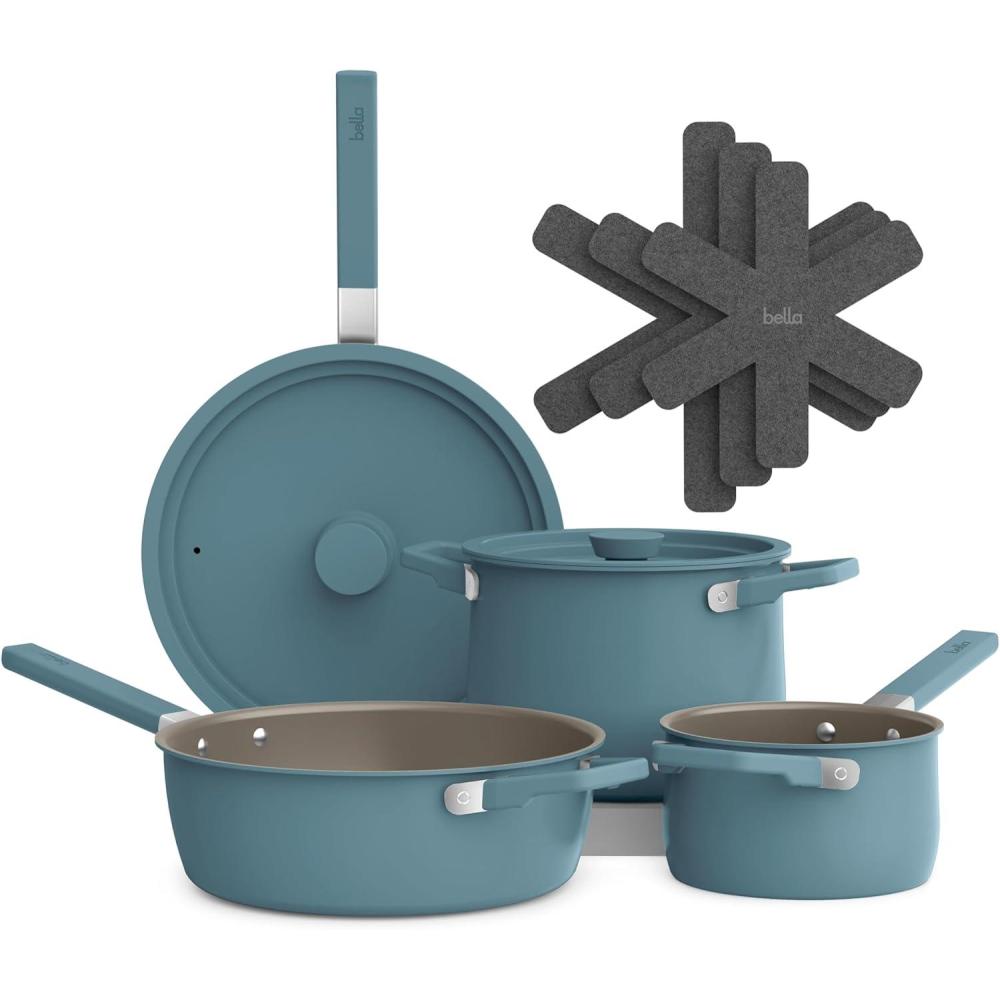imagebella 9 Piece Ceramic Nonstick Cookware Set Fitsanywhere Kitchenware w EverGood Coating Dishwasher ampamp Oven Safe All Stovetops Compatible Stackable Design Cool Touch Handles PlumSurf