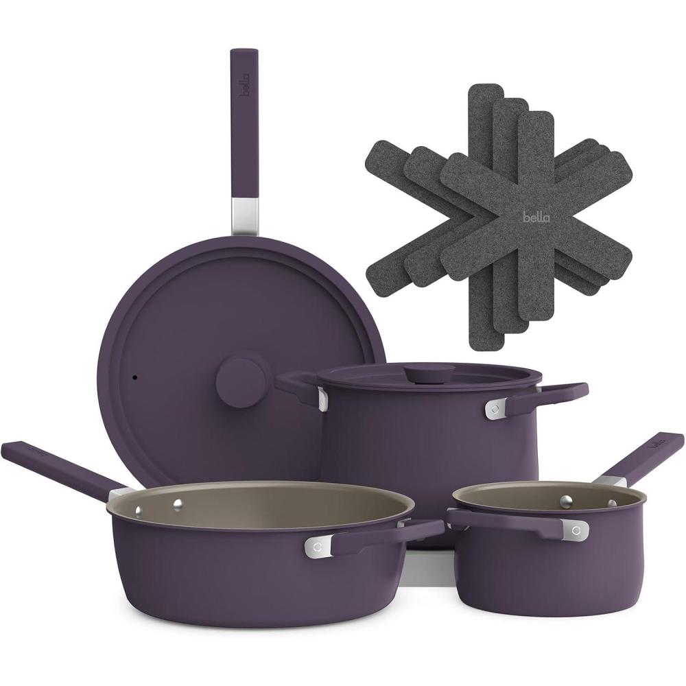 imagebella 9 Piece Ceramic Nonstick Cookware Set Fitsanywhere Kitchenware w EverGood Coating Dishwasher ampamp Oven Safe All Stovetops Compatible Stackable Design Cool Touch Handles PlumPlum