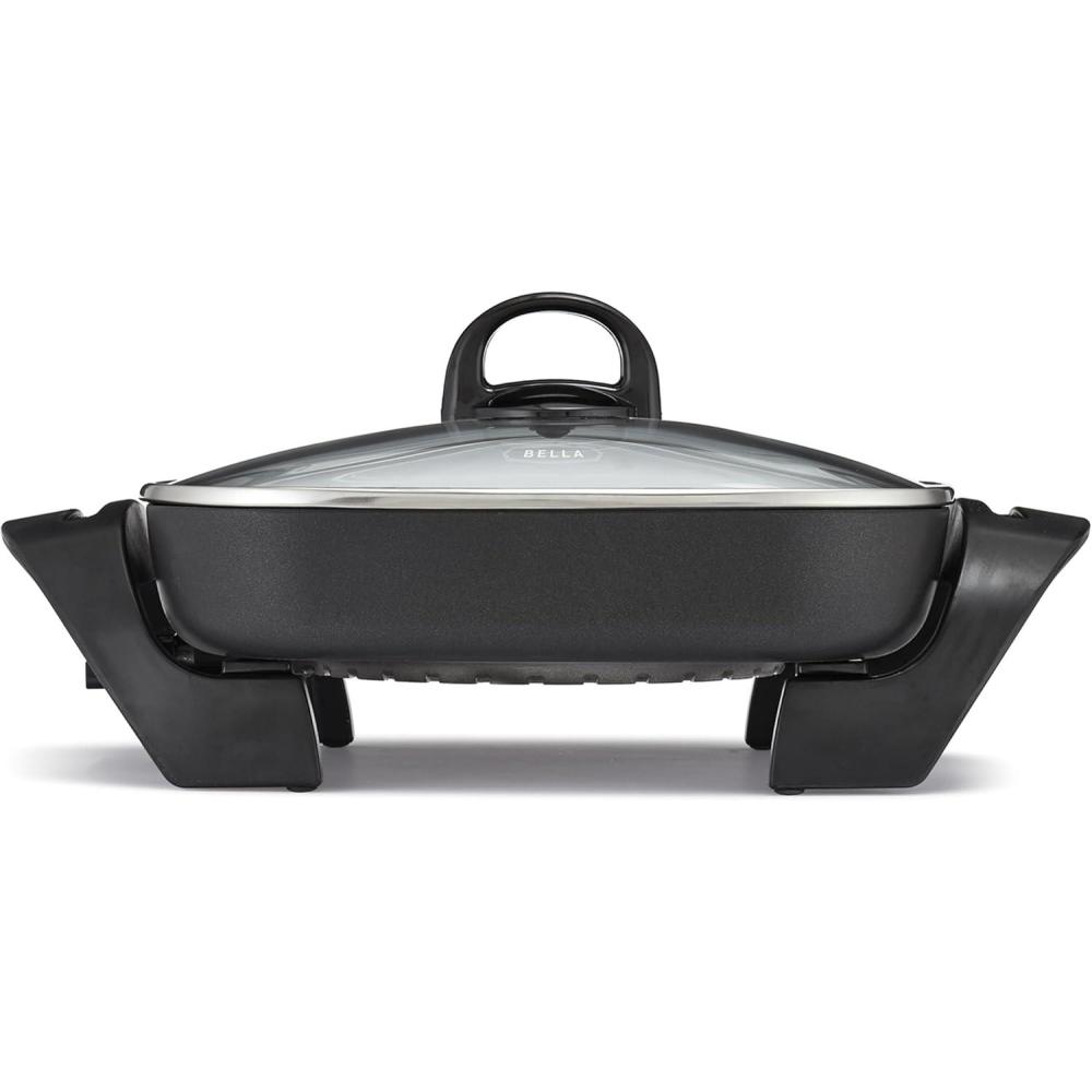 imagebella Make ampamp Take Electric Skillet Fitsanywhere kitchenware EverGood Ceramic Coating Adjustable Temperature ampamp DishwasherSafe Tempered Glass Lid Cast Aluminum Base 1200 Watt OatmilkBlack