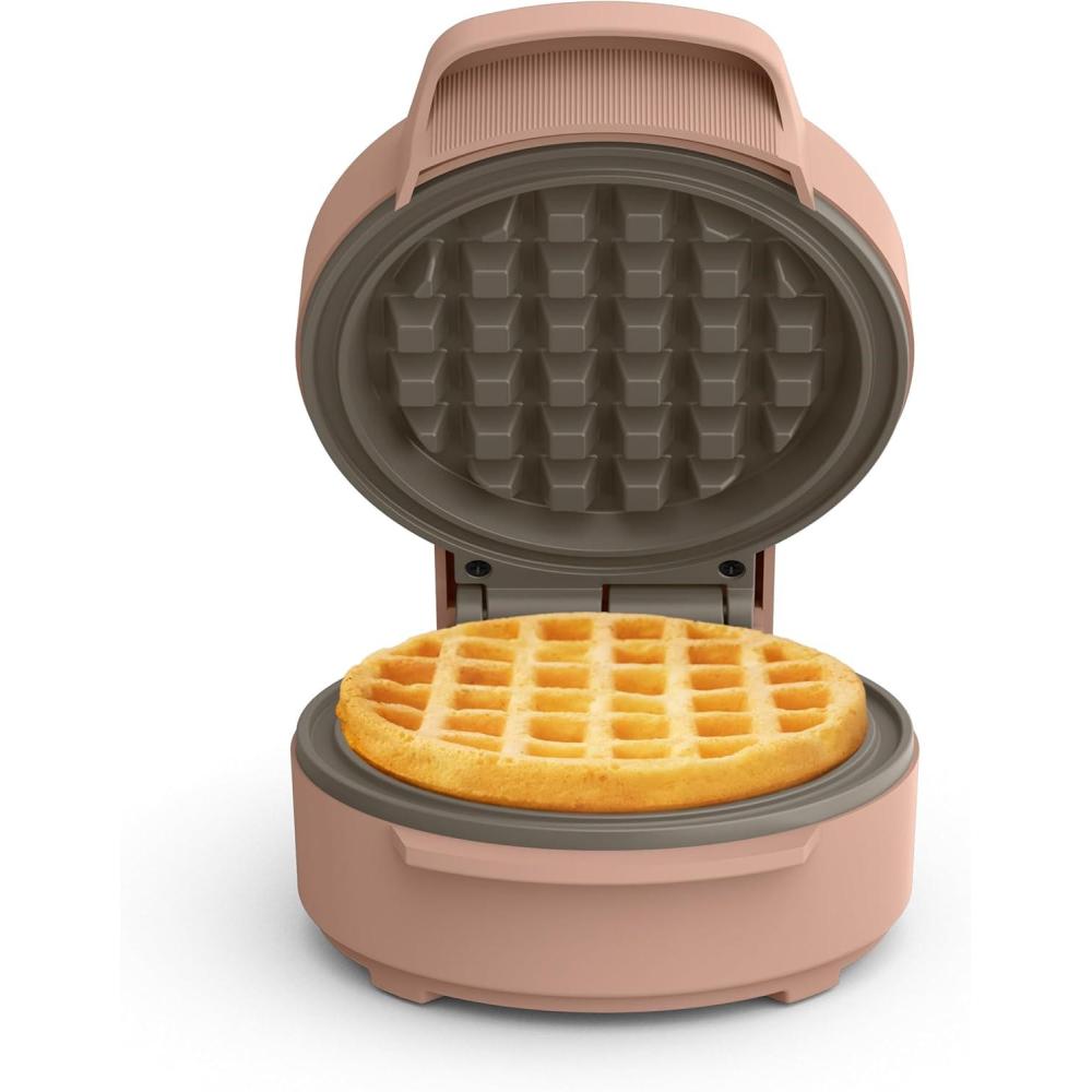imagebella SnacknStore Mini Waffle Maker EverGood Ceramic Nonstick Coating Cord Wrap Ready Indicator Light ampamp Cool Touch Handles Stackable Design ampamp Customizable Plates 400 Watt BlossomBlossom