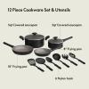 bella 21 Piece Kitchen Set with EverGood™ Ceramic Nonstick Coating​, Dishwasher & Oven Safe, All Stovetops Compatible, Tempered Glass Lids & Cool Touch Handles, Black(Black)
