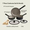 bella 7 Piece Cookware Set with EverGood™ Ceramic Nonstick Coating​, Dishwasher Safe Oven Safe, All Stovetops Compatible, Glass Lids with Silicone Rims, Cool Touch Handles, Seaglass(Black)