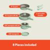 bella 8 Piece Removable Handle Cookware Set, Fits-anywhere™ Kitchenware w EverGood™ Ceramic Nonstick Coating​, Dishwasher & Oven Safe, All Stovetops Compatible, Glass Lids with Silicone Rims, Black(Seaglass)