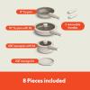 bella 8 Piece Removable Handle Cookware Set, Fits-anywhere™ Kitchenware w EverGood™ Ceramic Nonstick Coating​, Dishwasher & Oven Safe, All Stovetops Compatible, Glass Lids with Silicone Rims, Black(Oatmilk)