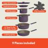bella 9 Piece Ceramic Nonstick Cookware Set, Fits-anywhere™ Kitchenware w EverGood™ Coating, Dishwasher & Oven Safe, All Stovetops Compatible, Stackable Design, Cool Touch Handles, Plum(Plum)