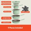 bella 9 Piece Ceramic Nonstick Cookware Set, Fits-anywhere™ Kitchenware w EverGood™ Coating, Dishwasher & Oven Safe, All Stovetops Compatible, Stackable Design, Cool Touch Handles, Plum(Seaglass)