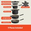bella 9 Piece Ceramic Nonstick Cookware Set, Fits-anywhere™ Kitchenware w EverGood™ Coating, Dishwasher & Oven Safe, All Stovetops Compatible, Stackable Design, Cool Touch Handles, Plum(Black)