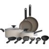 bella 21 Piece Kitchen Set with EverGood™ Ceramic Nonstick Coating​, Dishwasher & Oven Safe, All Stovetops Compatible, Tempered Glass Lids & Cool Touch Handles, Black(Oatmilk)