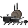 bella 21 Piece Kitchen Set with EverGood™ Ceramic Nonstick Coating​, Dishwasher & Oven Safe, All Stovetops Compatible, Tempered Glass Lids & Cool Touch Handles, Black(Black)