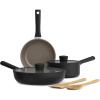 bella 7 Piece Cookware Set with EverGood™ Ceramic Nonstick Coating​, Dishwasher Safe Oven Safe, All Stovetops Compatible, Glass Lids with Silicone Rims, Cool Touch Handles, Seaglass(Black)