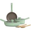 bella 7 Piece Cookware Set with EverGood™ Ceramic Nonstick Coating​, Dishwasher Safe Oven Safe, All Stovetops Compatible, Glass Lids with Silicone Rims, Cool Touch Handles, Seaglass(Seaglass)
