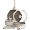 bella 8 Piece Removable Handle Cookware Set, Fits-anywhere™ Kitchenware w EverGood™ Ceramic Nonstick Coating​, Dishwasher & Oven Safe, All Stovetops Compatible, Glass Lids with Silicone Rims, Black(Oatmilk)