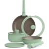 bella 8 Piece Removable Handle Cookware Set, Fits-anywhere™ Kitchenware w EverGood™ Ceramic Nonstick Coating​, Dishwasher & Oven Safe, All Stovetops Compatible, Glass Lids with Silicone Rims, Black(Seaglass)