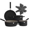 bella 9 Piece Ceramic Nonstick Cookware Set, Fits-anywhere™ Kitchenware w EverGood™ Coating, Dishwasher & Oven Safe, All Stovetops Compatible, Stackable Design, Cool Touch Handles, Plum(Black)