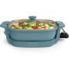 bella Make & Take Electric Skillet, Fits-anywhere™ kitchenware, EverGood™ Ceramic Coating, Adjustable Temperature & Dishwasher-Safe Tempered Glass Lid, Cast Aluminum Base, 1200 Watt, Oatmilk(Surf)