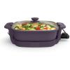bella Make & Take Electric Skillet, Fits-anywhere™ kitchenware, EverGood™ Ceramic Coating, Adjustable Temperature & Dishwasher-Safe Tempered Glass Lid, Cast Aluminum Base, 1200 Watt, Oatmilk(Plum)
