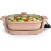 bella Make & Take Electric Skillet, Fits-anywhere™ kitchenware, EverGood™ Ceramic Coating, Adjustable Temperature & Dishwasher-Safe Tempered Glass Lid, Cast Aluminum Base, 1200 Watt, Oatmilk(Blossom)