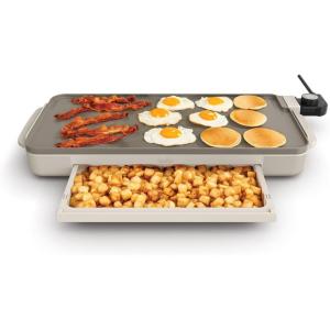 bella 10″ x 20″ Electric Griddle with Warming Tray, EverGood™ Ceramic Nonstick Coating & Removable Temperature Probe, Dishwasher-Safe Drip Tray & Cool Touch Handles, 1500 Watt, Oatmilk(Oatmilk + Tray)