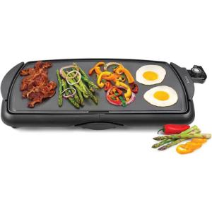 bella 10″ x 20″ Electric Griddle with Warming Tray, EverGood™ Ceramic Nonstick Coating & Removable Temperature Probe, Dishwasher-Safe Drip Tray & Cool Touch Handles, 1500 Watt, Oatmilk(Black)