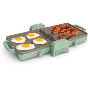bella 10″x 20″ Ceramic Fold-n-Store Dual Temp Griddle, Fits-anywhere™ Kitchenware, EverGood™ Ceramic Nonstick Coating, 2 Temperature Zones up to 400°F​, Dishwasher Safe Drip Tray, 1500 Watt, Surf(Seaglass)