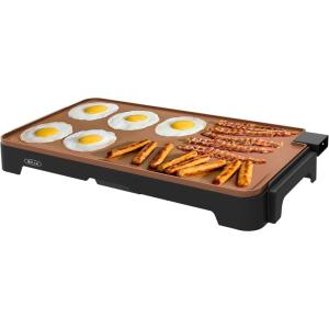bella 12″ x 22″ Electric Griddle with Warming Tray, EverGood™ Ceramic Nonstick Coating & Removable Temperature Probe, Dishwasher-Safe Drip Tray & Cool Touch Handles, 1500 Watt, Oatmilk(Copper)