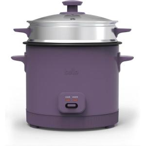 bella 16 Cup Rice Cooker with Steamer, Dishwasher Safe Steaming Basket, Rice Paddle and Measuring Cup, Removable Nonstick Cooking Bowl, Automatic Keep Warm Function​, 400 Watt, Plum(Plum)