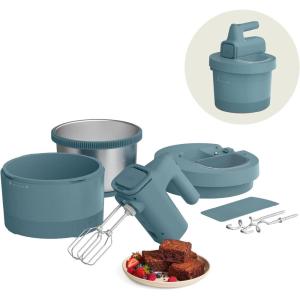 bella 3.5 Qt Hand & Stand Mixer, 2 in 1 Electric Mixer with Bowl, Dough Hook, Whisk & Egg Beater, Multifunctional Handheld Mixer for Baking, 200 Watt, Seaglass(Surf)